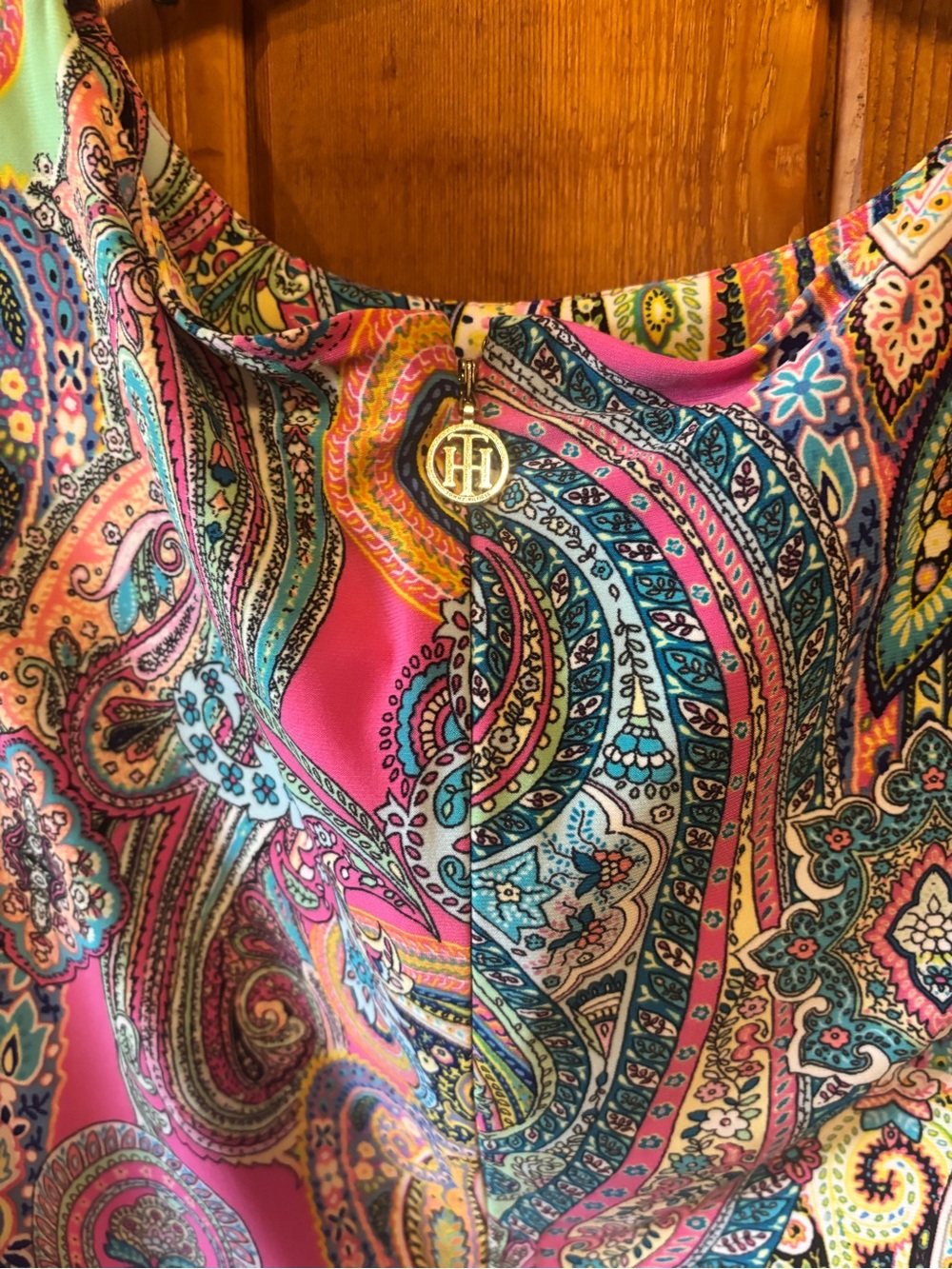 Tommy Hilfiger Paisley 3/4 sleeve Dress in Pink and Teal - Picture 3 of 5